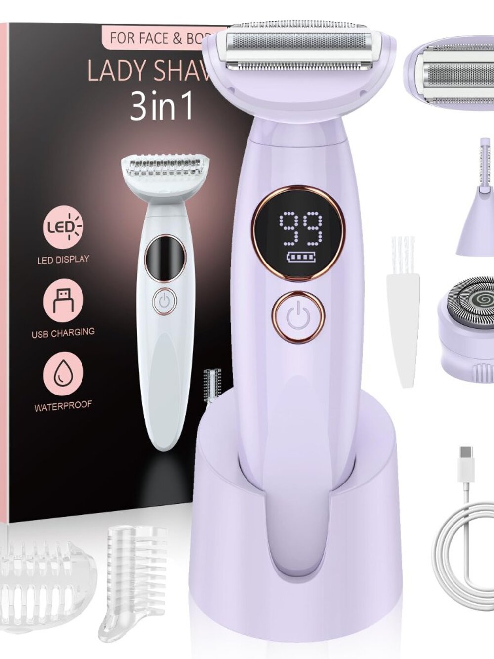 NEW 3 in 1 Bikini Trimmer for Women Razors with Display USB